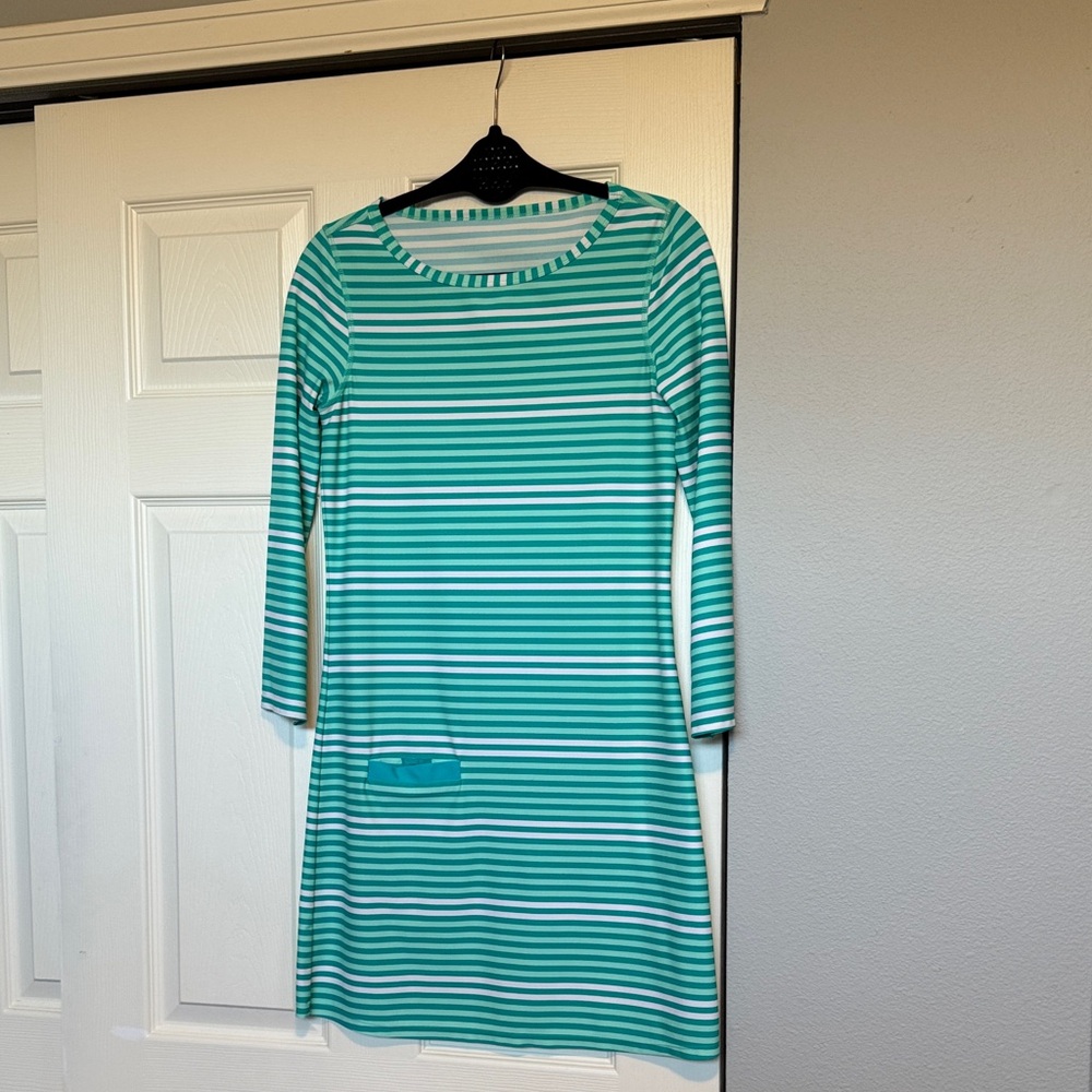 Striped Green and White Boatneck Dress